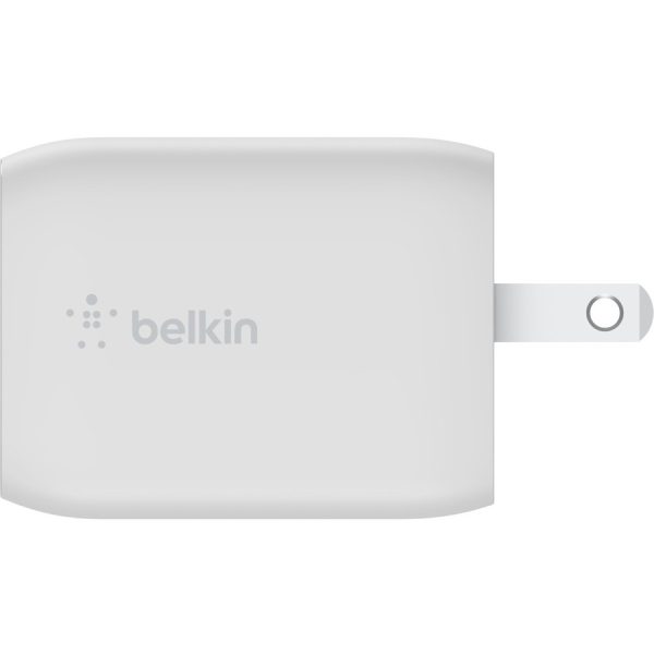 Belkin 65W Portable Dual Port GaN Wall Charger - 2xUSB-C (65W Total) - w/ USB-C to USB-C Cable - Fast Charging - Power Adapter - White - Image 4