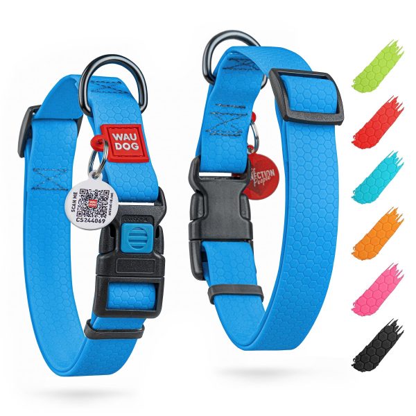 Waterproof Dog Collar   Adjustable Dog Collar for Large Dogs Small and Medium Dogs   Breakaway Dog Collar Waterproof with Plastic Buckle and QR Dog Tag   Boy & Girl Dog Collars (Blue)