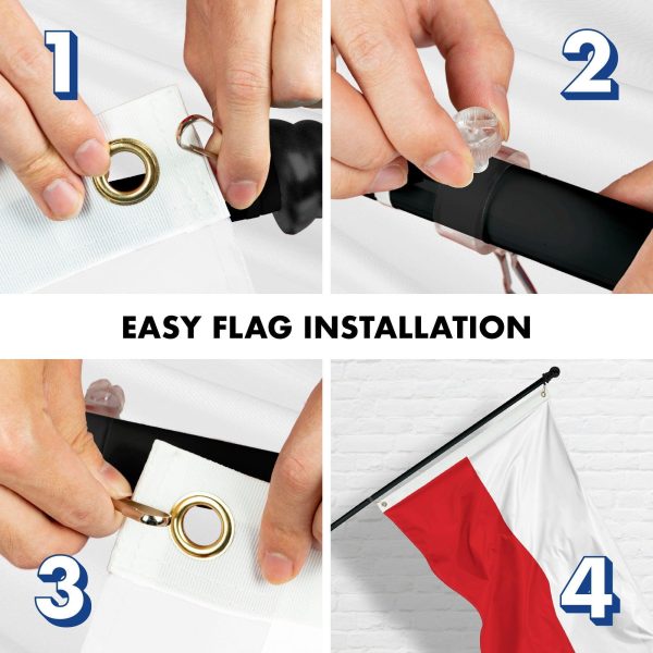 G128 Combo Pack: 6 Feet Tangle Free Spinning Flagpole (Black) Poland Polish Flag 3x5 ft Printed 150D Brass Grommets (Flag Included) Aluminum Flag Pole - Image 7
