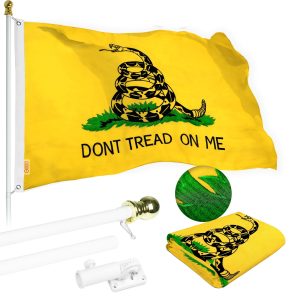 G128 - 6 Feet Tangle Free Spinning Flagpole (White) Gadsden Flag Brass Grommets Spun Polyester 3x5 ft (Flag Included) Aluminum Flag Pole