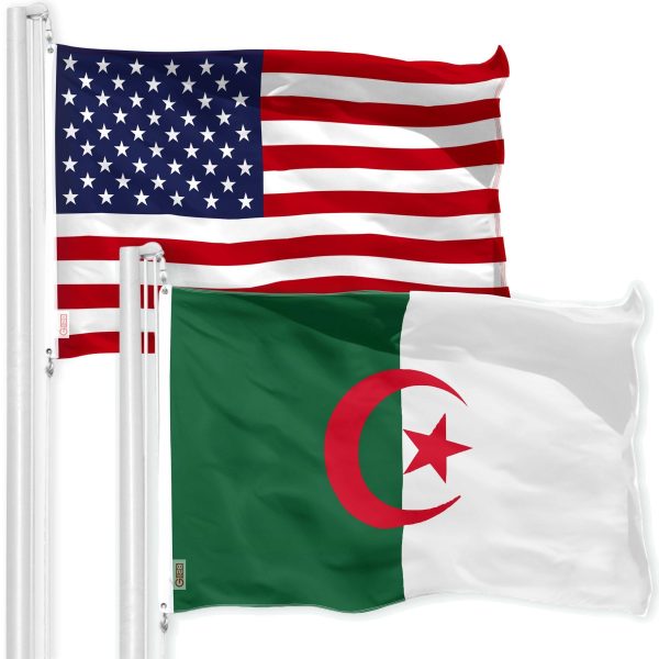 G128 Combo Pack: American USA Flag 3x5 Ft & Algeria Flag 3x5 Ft, Both Printed 150D Polyester, Indoor/Outdoor, Brass Grommets