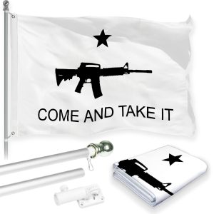 G128 Combo Pack: 6 Feet Tangle Free Spinning Flagpole (Silver) Come and Take It Rifle Flag 3x5 ft Printed 150D Brass Grommets (Flag Included) Aluminum Flag Pole