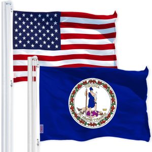 G128 Combo Pack: USA American Flag 3x5 Ft 150D Printed Stars & Virginia Flag 3x5 Ft 150D Printed
