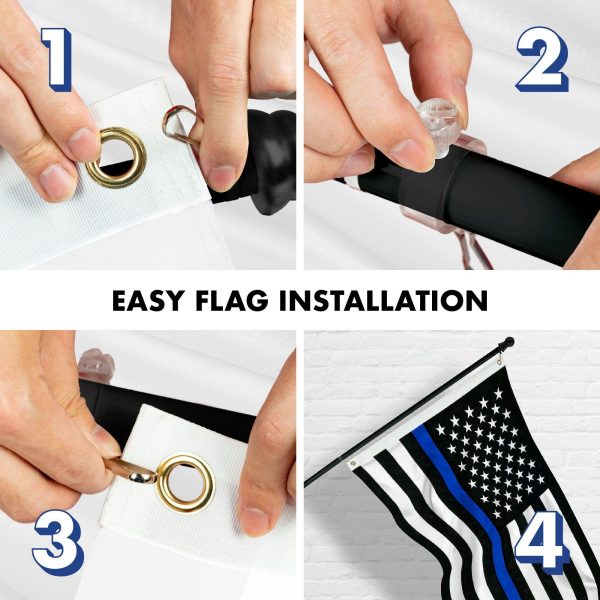 G128 - 5 Feet Tangle Free Spinning Flagpole (Black) Thin Blue Line Flag Brass Grommets Spun Polyester 2x3 ft (Flag Included) Aluminum Flag Pole - Image 7