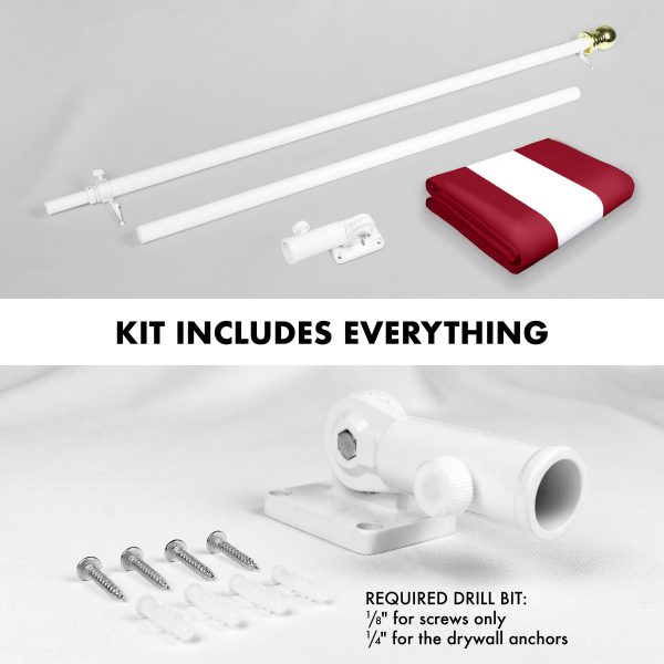 G128 Combo Pack: 6 Ft Tangle Free Spinning Flagpole (White) & Latvia Flag 3x5 Ft Printed 150D Polyester, Brass Grommets (Flag Included) Aluminum Flag Pole - Image 2