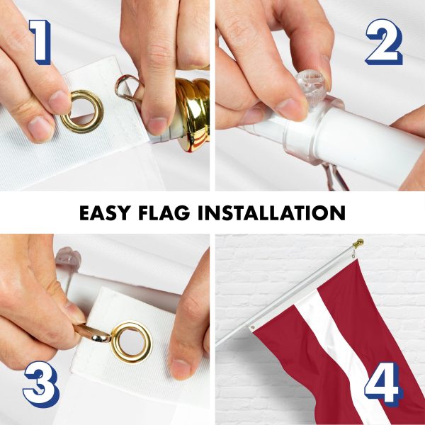 G128 Combo Pack: 6 Ft Tangle Free Spinning Flagpole (White) & Latvia Flag 3x5 Ft Printed 150D Polyester, Brass Grommets (Flag Included) Aluminum Flag Pole - Image 7