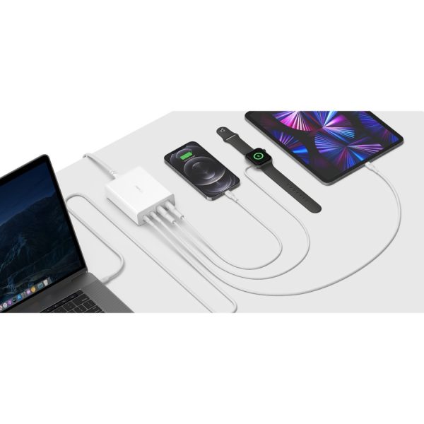 Belkin 108W 4-Port GaN Charger - 2xUSB-A, 2xUSB-C (108W Total) - 2m/6.6ft Power Cord - White - Image 6