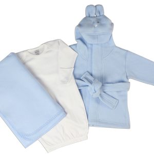 Newborn Baby Boys 3 Pc  Set (gown, Robe, Fleece Blanket) Ls_0142