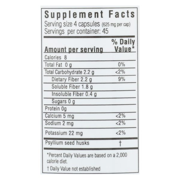 Yerba Prima Psyllium Husks Veg Caps - 625 mg - 180 Vegetarian Capsules - Image 2