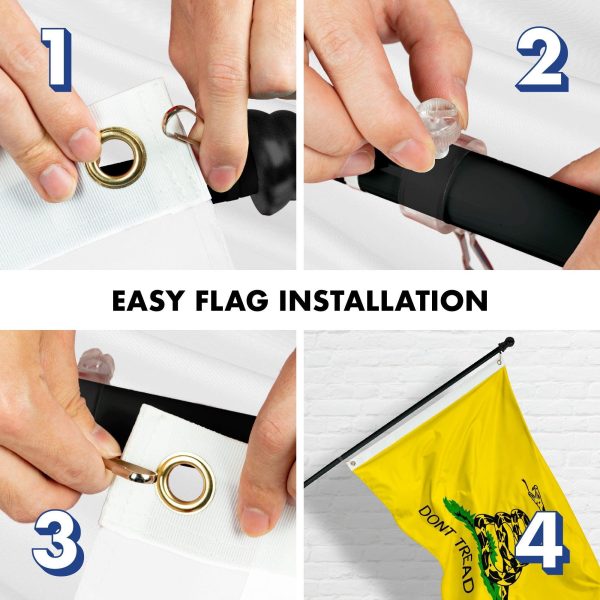 G128 - 6 Feet Tangle Free Spinning Flagpole (Black) Gadsden Flag Brass Grommets Spun Polyester 3x5 ft (Flag Included) Aluminum Flag Pole - Image 7