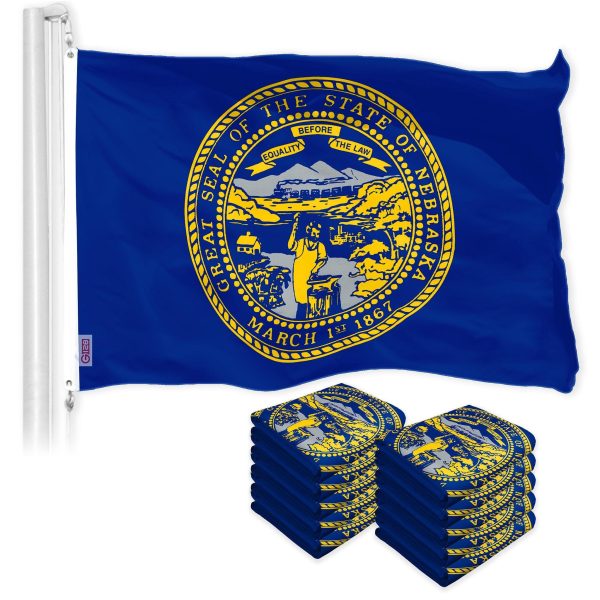 G128 10 Pack: Nebraska NE State Flag | 3x5 Ft | LiteWeave Pro Series Printed 150D Polyester | Indoor/Outdoor, Vibrant Colors, Brass Grommets, Thicker and More Durable Than 100D 75D Polyester