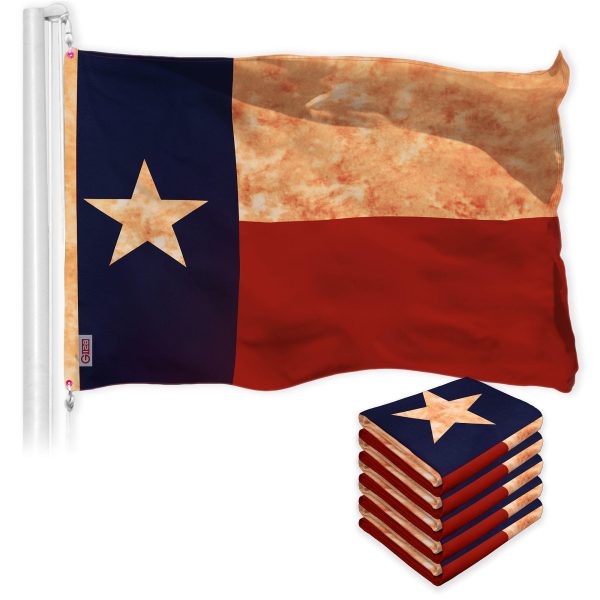 G128 5 Pack: Texas Tea-Stained Flag | 3x5 Ft | LiteWeave Pro Series Printed 300D Polyester | Vibrant Colors, Brass Grommets, Thicker and More Durable Than 100D 75D Polyester