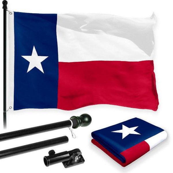 G128 Combo Pack: 6 Feet Tangle Free Spinning Flagpole (Black) Texas TX State Flag 3x5 ft Printed 150D Brass Grommets (Flag Included) Aluminum Flag Pole