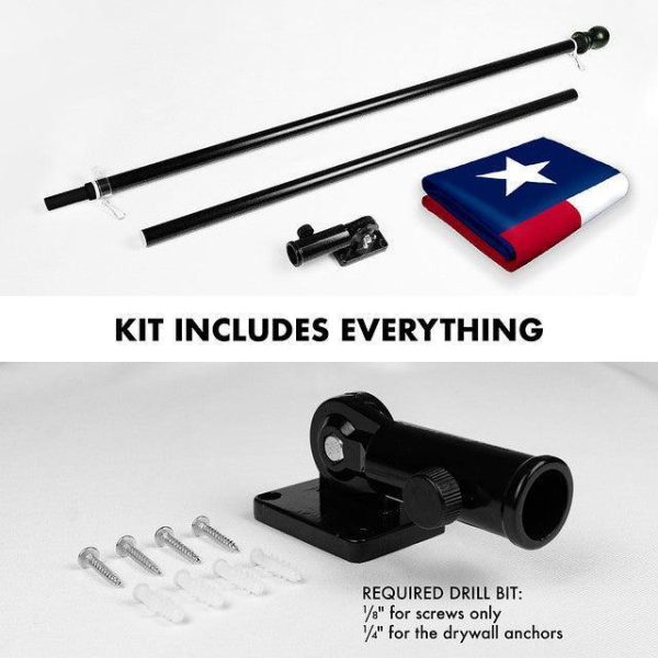 G128 Combo Pack: 6 Feet Tangle Free Spinning Flagpole (Black) Texas TX State Flag 3x5 ft Printed 150D Brass Grommets (Flag Included) Aluminum Flag Pole - Image 2