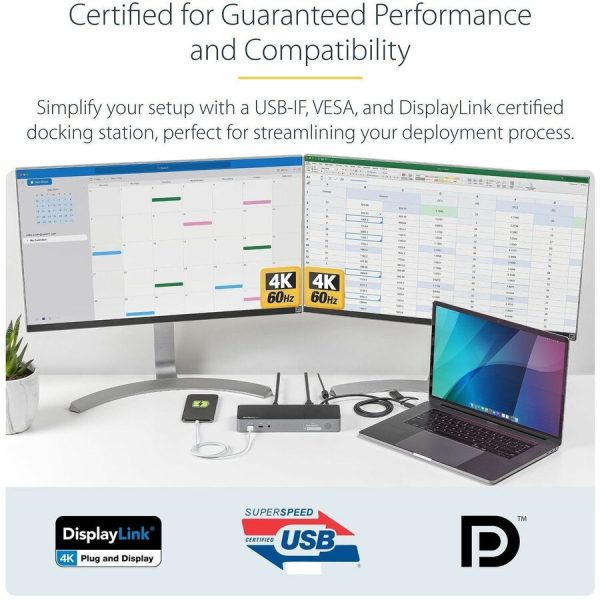 StarTech.com USB-C & USB-A Dock - Hybrid Universal Laptop Docking Station with Dual Monitor Display 4K 60Hz HDMI & DisplayPort - 60W PD - Image 2