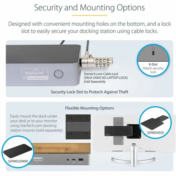 StarTech.com USB-C & USB-A Dock - Hybrid Universal Laptop Docking Station with Dual Monitor Display 4K 60Hz HDMI & DisplayPort - 60W PD - Image 7