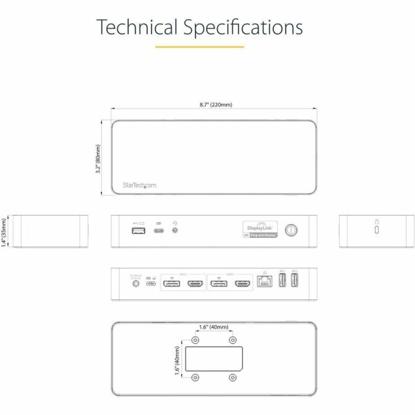StarTech.com USB-C & USB-A Dock - Hybrid Universal Laptop Docking Station with Dual Monitor Display 4K 60Hz HDMI & DisplayPort - 60W PD - Image 9