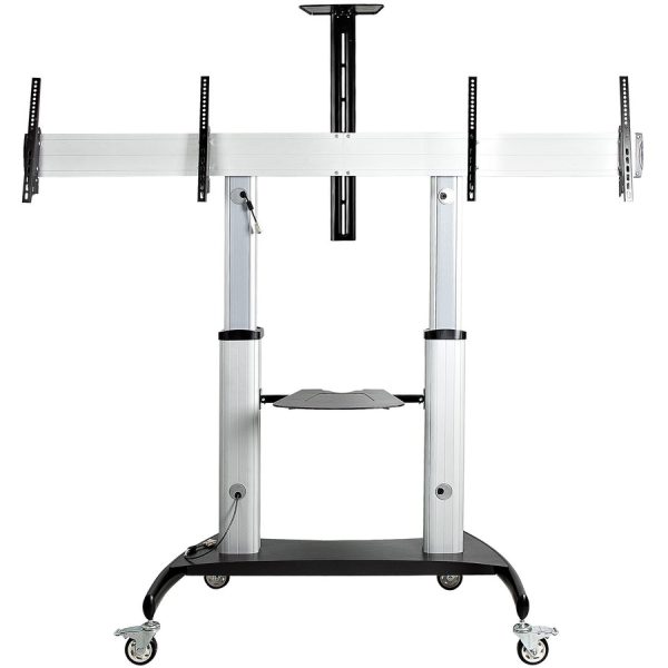 StarTech.com Dual TV Cart, 60in VESA TVs up to 50kg/110lb each, Height Adjustable Mobile Display Mount/Cart, Rolling TV Cart on Wheels - Image 6