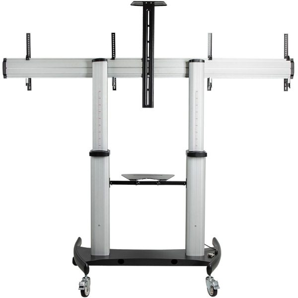 StarTech.com Dual TV Cart, 60in VESA TVs up to 50kg/110lb each, Height Adjustable Mobile Display Mount/Cart, Rolling TV Cart on Wheels - Image 7