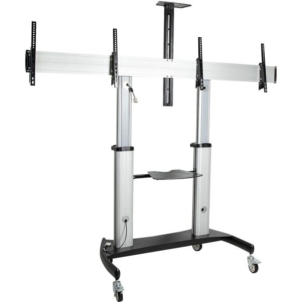 StarTech.com Dual TV Cart, 60in VESA TVs up to 50kg/110lb each, Height Adjustable Mobile Display Mount/Cart, Rolling TV Cart on Wheels - Image 8