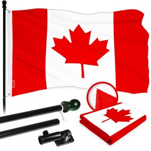 G128 Combo Pack: 5 Ft Tangle Free Aluminum Spinning Flagpole (Black) & Canada Canadian Flag 2x3 Ft, ToughWeave Series Embroidered 210D Polyester | Pole with Flag Included