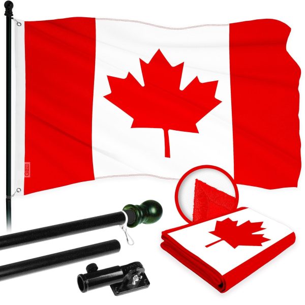 G128 Combo Pack: 5 Ft Tangle Free Aluminum Spinning Flagpole (Black) & Canada Canadian Flag 2x3 Ft, ToughWeave Series Embroidered 210D Polyester | Pole with Flag Included