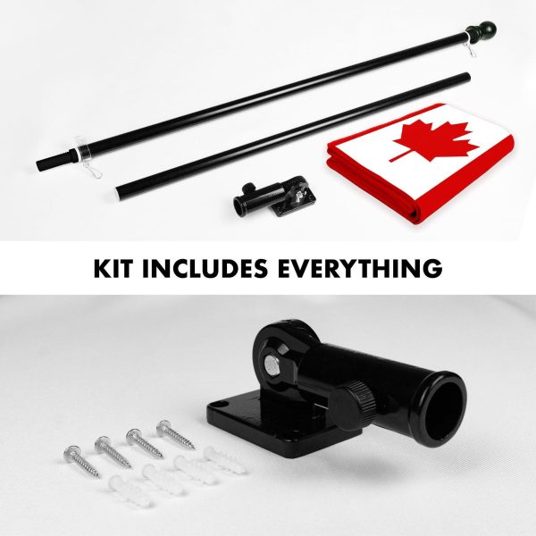 G128 Combo Pack: 5 Ft Tangle Free Aluminum Spinning Flagpole (Black) & Canada Canadian Flag 2x3 Ft, ToughWeave Series Embroidered 210D Polyester | Pole with Flag Included - Image 2