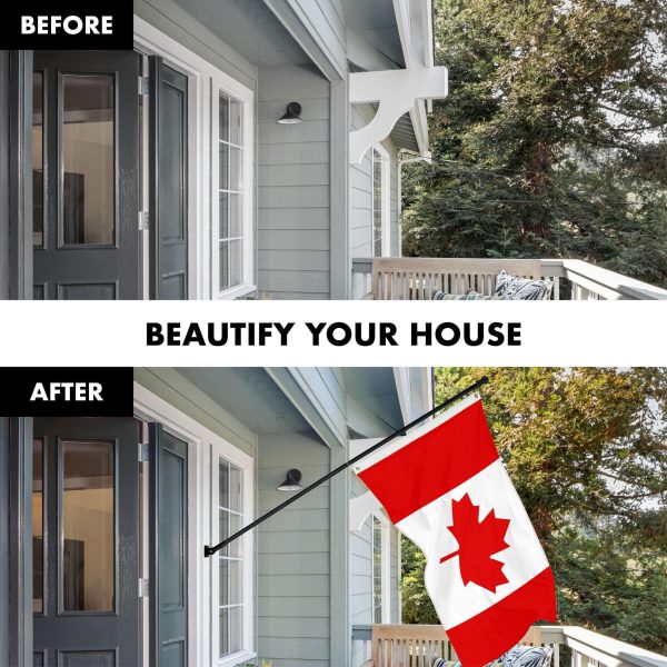 G128 Combo Pack: 5 Ft Tangle Free Aluminum Spinning Flagpole (Black) & Canada Canadian Flag 2x3 Ft, ToughWeave Series Embroidered 210D Polyester | Pole with Flag Included - Image 3
