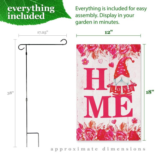 G128 Combo Pack: Garden Flag Stand Black 36 in x 16 in & Garden Flag Happy Valentine's Day Decoration Gnome Holding Love Sign 12"x18" Double-Sided Blockout Fabric - Image 9