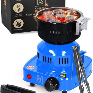 Blue Multipurpose Electric Charcoal Starter Electric Charcoal Burner ETL Approved Electric Stove Coconut Charcoal Lighters with Tongs 450W Hot Plate Electric 304 Stainless Steel Coiled Burner