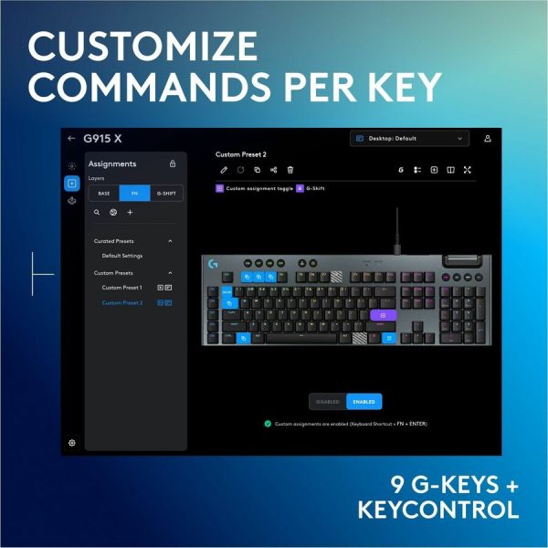 Logitech G915 X Low-Profile Wired Mechanical Gaming Keyboard, Double-Shot PBT Keycaps, Fully Programmable Keys, RGB Lighting, Aluminum Finish, GL Brown Tactile Switches - PC/Mac - Image 4