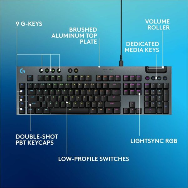 Logitech G915 X Low-Profile Wired Mechanical Gaming Keyboard, Double-Shot PBT Keycaps, Fully Programmable Keys, RGB Lighting, Aluminum Finish, GL Brown Tactile Switches - PC/Mac - Image 6