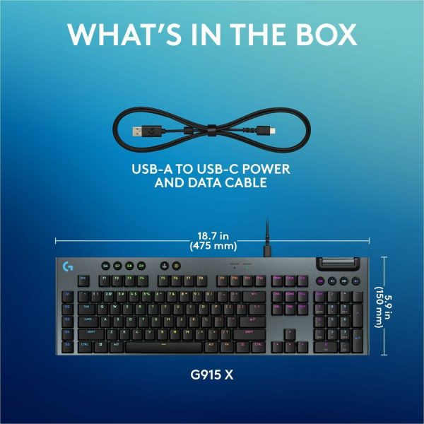 Logitech G915 X Low-Profile Wired Mechanical Gaming Keyboard, Double-Shot PBT Keycaps, Fully Programmable Keys, RGB Lighting, Aluminum Finish, GL Brown Tactile Switches - PC/Mac - Image 8