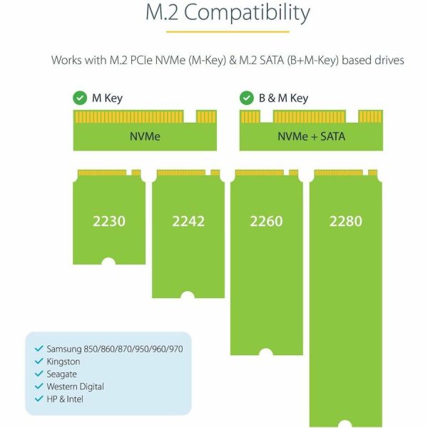 StarTech.com USB-C 10Gbps to M.2 NVMe or M.2 SATA SSD Enclosure, Portable M.2 PCIe/SATA SSD Aluminum Enclosure, USB-C & USB-A Host Cables - Image 3