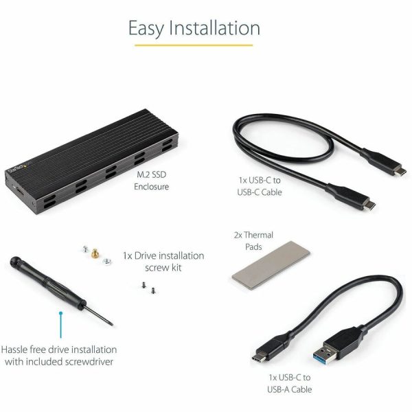 StarTech.com USB-C 10Gbps to M.2 NVMe or M.2 SATA SSD Enclosure, Portable M.2 PCIe/SATA SSD Aluminum Enclosure, USB-C & USB-A Host Cables - Image 6