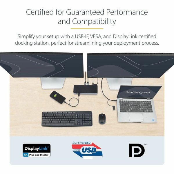 StarTech.com USB-C & USB-A Dock - Hybrid Universal Laptop Docking Station w/ 100W Power Delivery - Dual Monitor 4K 60Hz HDMI & DisplayPort - Image 2