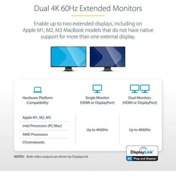 StarTech.com USB-C & USB-A Dock - Hybrid Universal Laptop Docking Station w/ 100W Power Delivery - Dual Monitor 4K 60Hz HDMI & DisplayPort - Image 4