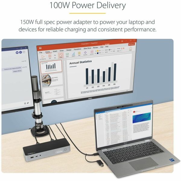 StarTech.com USB-C & USB-A Dock - Hybrid Universal Laptop Docking Station w/ 100W Power Delivery - Dual Monitor 4K 60Hz HDMI & DisplayPort - Image 6