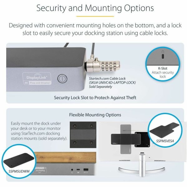 StarTech.com USB-C & USB-A Dock - Hybrid Universal Laptop Docking Station w/ 100W Power Delivery - Dual Monitor 4K 60Hz HDMI & DisplayPort - Image 7
