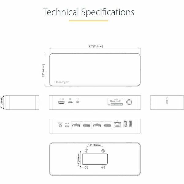 StarTech.com USB-C & USB-A Dock - Hybrid Universal Laptop Docking Station w/ 100W Power Delivery - Dual Monitor 4K 60Hz HDMI & DisplayPort - Image 9