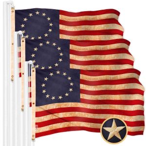 G128 3 Pack: Betsy Ross Tea-Stained Flag | 5x8 Ft | ToughWeave Pro Series Embroidered 420D Polyester | Historical Flag, Embroidered Design, Indoor/Outdoor, Brass Grommets, High Quality