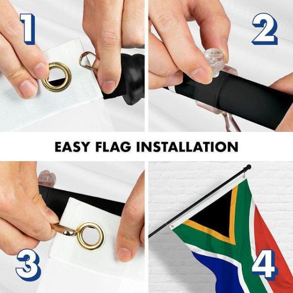 G128 Combo Pack: 6 Feet Tangle Free Spinning Flagpole (Black) South Africa South African Flag 3x5 ft Printed 150D Brass Grommets (Flag Included) Aluminum Flag Pole - Image 7
