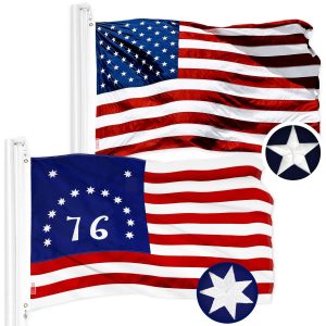 G128 Combo Pack: American USA Flag 4x6 Ft & Bennington 76 Flag 4x6 Ft | Both ToughWeave Series Embroidered 300D Polyester, Embroidered Design, Indoor/Outdoor, Brass Grommets