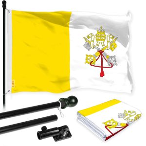 G128 Combo Pack: 6 Ft Tangle Free Aluminum Spinning Flagpole (Black) & Vatican City Flag 3x5 Ft, LiteWeave Pro Series Printed 150D Polyester | Pole with Flag Included