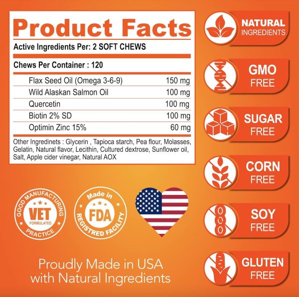Omega 3 for Dogs   Dog Skin and Coat Supplement   Fish Oil for Dogs Chews   Allergy and Dog Itch Relief   Dog Anti Shedding Supplement   Dog Dry Skin Treatment   Salmon Oil   Made in USA   120 Treats - Image 6