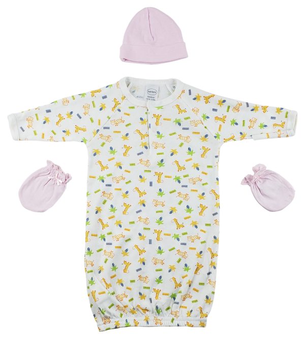 Gown, Cap And Mittens - 3 Pc Set Cs_0044