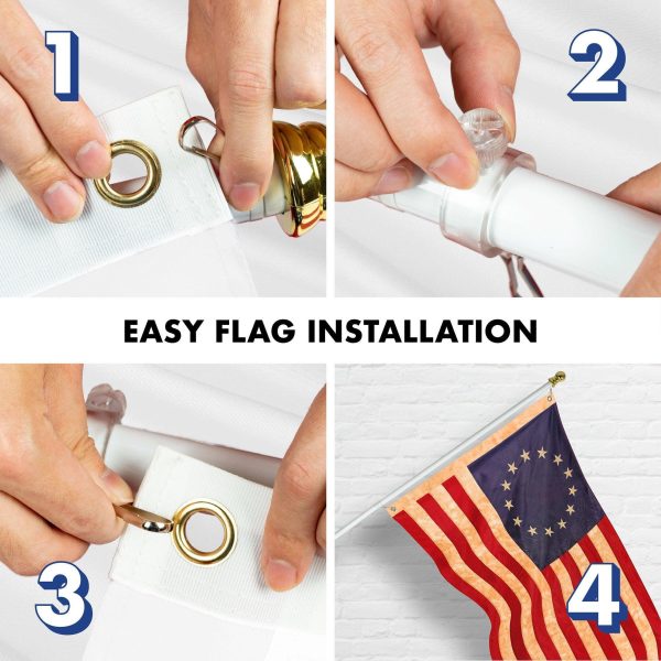 G128 Combo Pack: 6 Ft Tangle Free Aluminum Spinning Flagpole (White) & Betsy Ross Tea-Stained Flag 3x5 Ft, ToughWeave Pro Series Embroidered 420D Polyester | Pole with Flag Included - Image 7