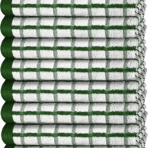 Premium Dish Towels for Kitchen with Hanging Loop [8 Pack] Heavy Duty Absorbent 100% Cotton 410 GSM Terry Kitchen Towels 16x26 (Green)