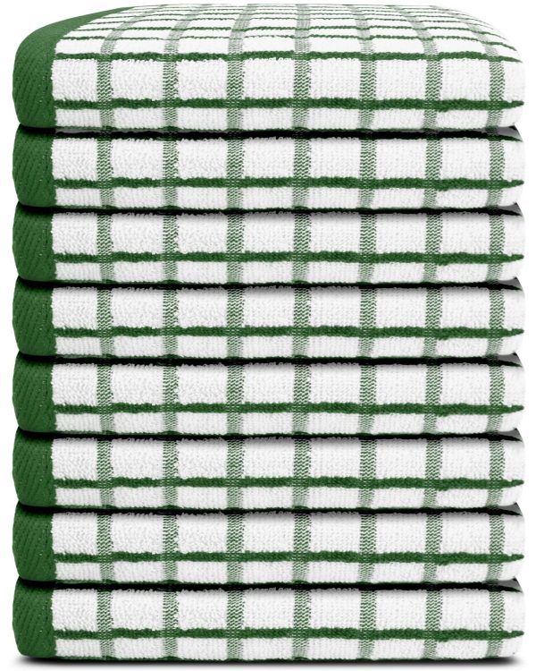 Premium Dish Towels for Kitchen with Hanging Loop [8 Pack] Heavy Duty Absorbent 100% Cotton 410 GSM Terry Kitchen Towels 16x26 (Green) - Image 2
