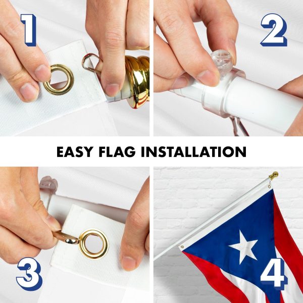 G128 - 6 Feet Tangle Free Spinning Flagpole (White) Puerto Rico Flag Brass Grommets Embroidered 3x5 ft (Flag Included) Aluminum Flag Pole - Image 7